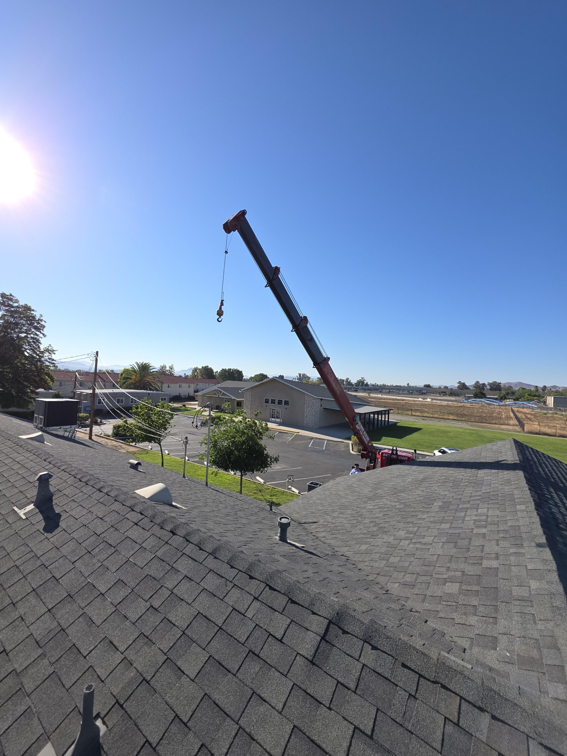 Crane lift HVAC installation Inland Empire