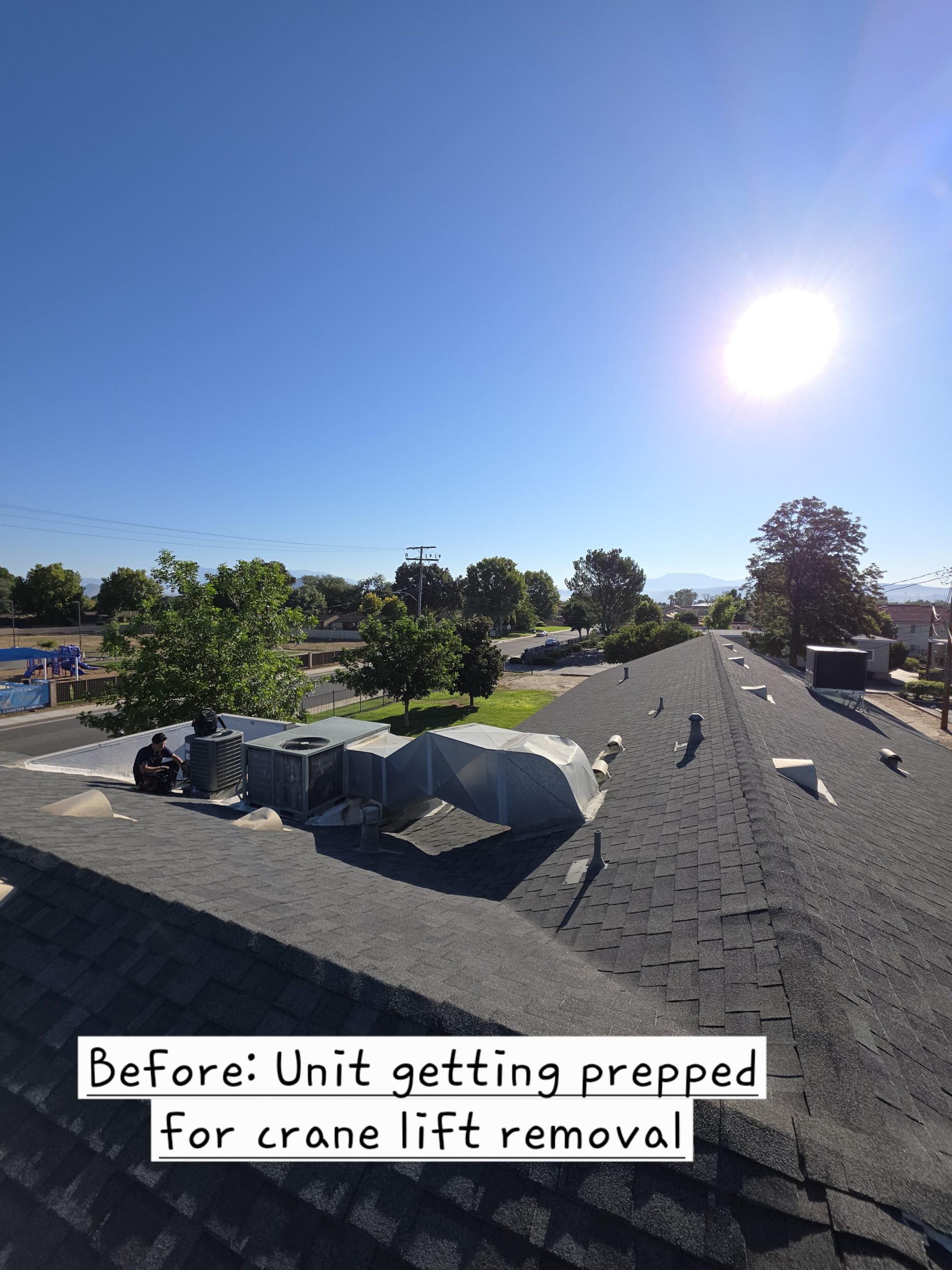 Heat pump installation Inland Empire crane lift HVAC